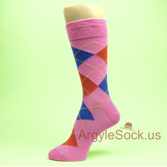 Dark Pink Mans Socks with Blue & Texas/Dark Orange Argyles