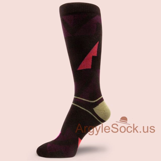 Geometric Design Dark Brown with Dark Coral Socks for Men
