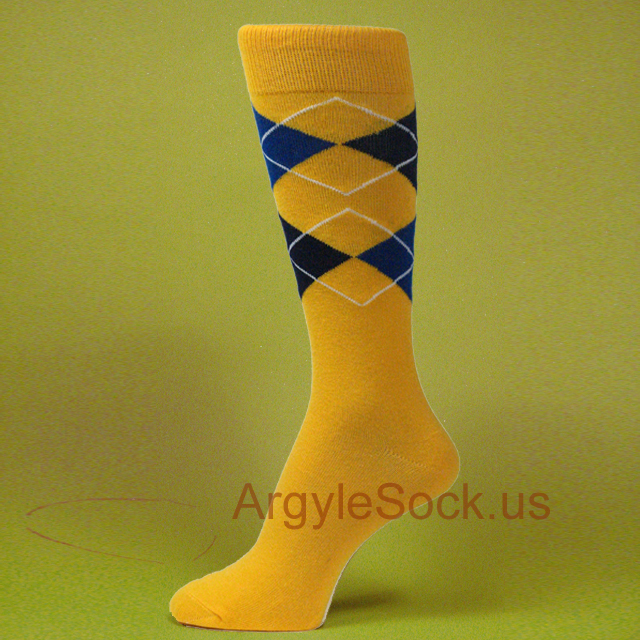 Golden Yellow Navy Blue Royal Blue Argyle Socks for Groomsman