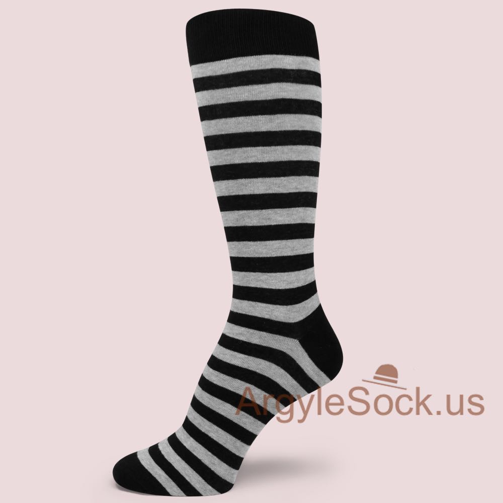 Gray Grey Black Striped Man's Socks