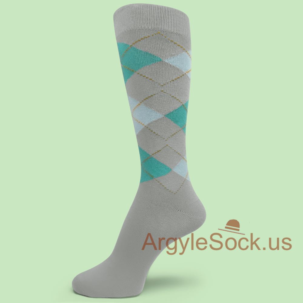 Light Gray Turquoise Light Blue Argyle Men's/Groomsmen Socks