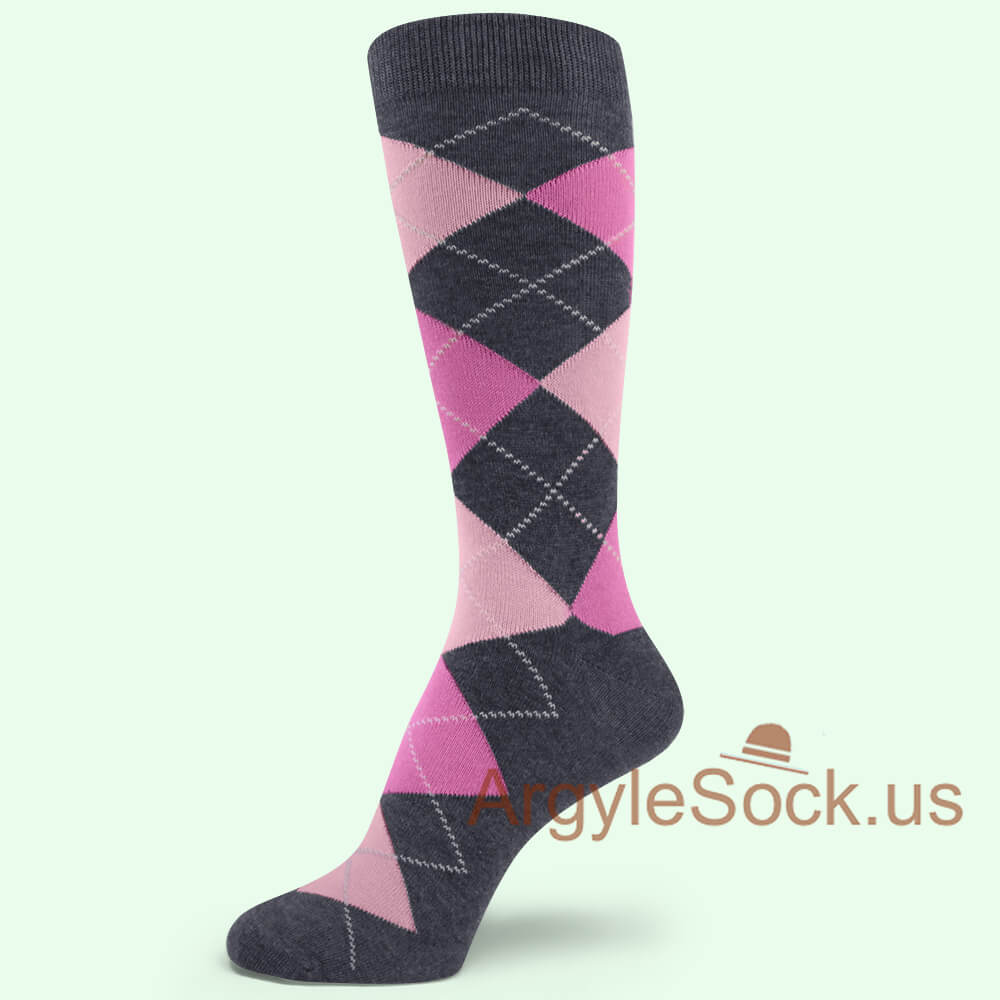 Dark Gray with Warm Pink Argyle Sock for Man