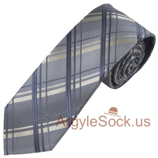 Grey Charcoal Gray Diagonal Plaid/Tartan Check 2.75" SLIM tie