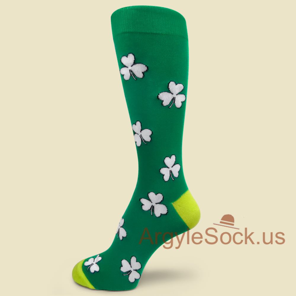 Green St Patrick Irish Shamrock theme Dress Socks for Men
