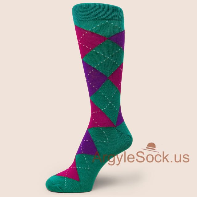 Green with Plum and Purple Argyle Sock for Man