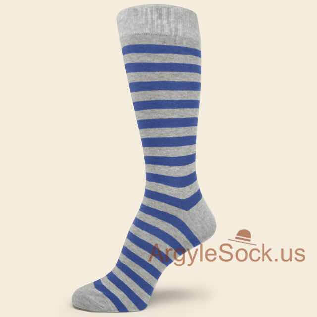 Grey and Blue Striped Men's Dress Socks