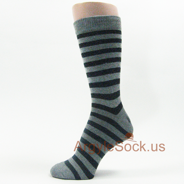 Grey Heather Black Striped Socks for Men