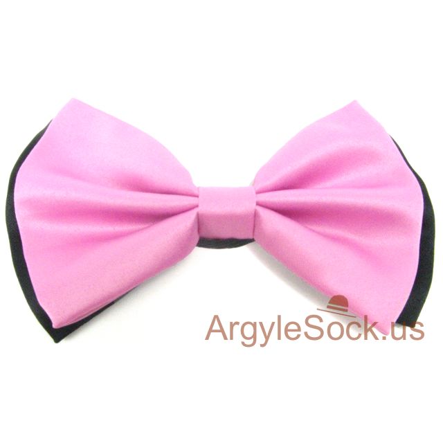 Pink / Black Bow Tie with elastic back strap for Groomsmen