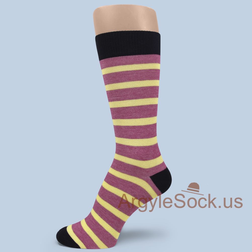 Light Yellow Stripes on Heather Red Man's Socks with Black Toe
