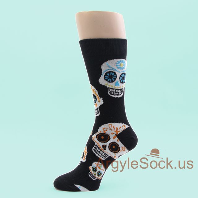 Hippie Skull Black Man's Dress Socks