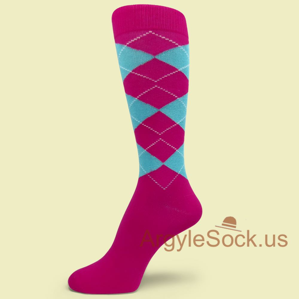 Hot Pink & Sky Blue Argyle Dress Socks for Men & Groomsmen