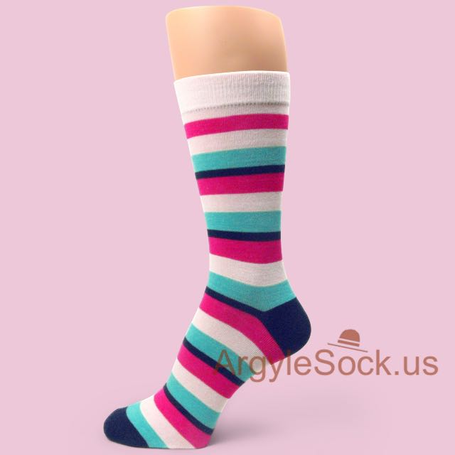 Hot Pink Light/Sky Blue Light Pink Navy Striped Mans Socks