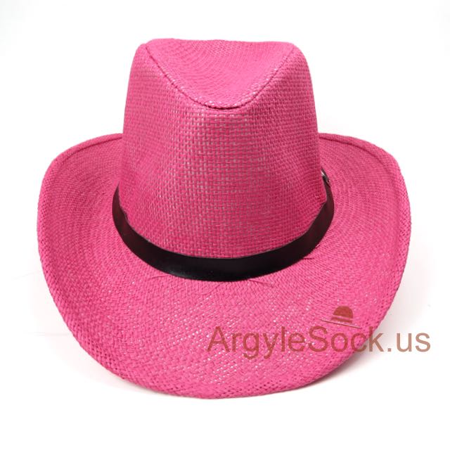 Hot Pink Western Cowboy Hat with Black hat belt for Groomsmen 58