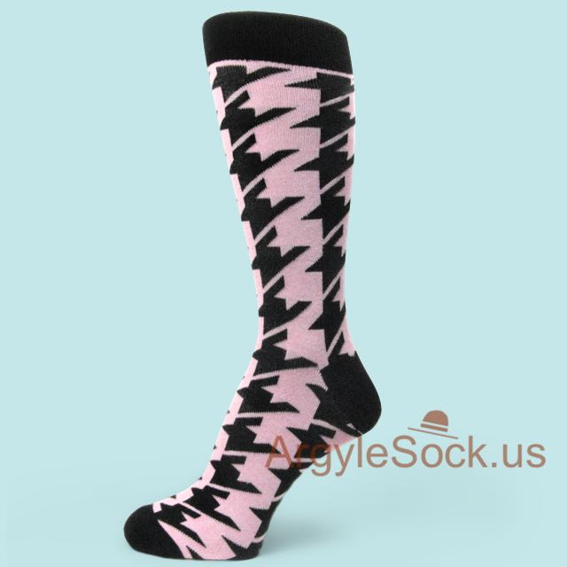 Houndstooth Design Light Pink Man's Dress Socks