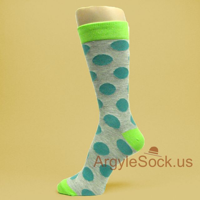 Jade Turquoise Large Polka Dots Grey Socks for Men