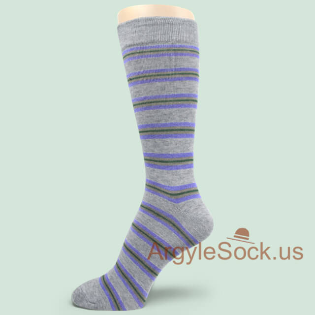 Lavender Dark Green Khaki Thin Stripes Gray Socks for Men