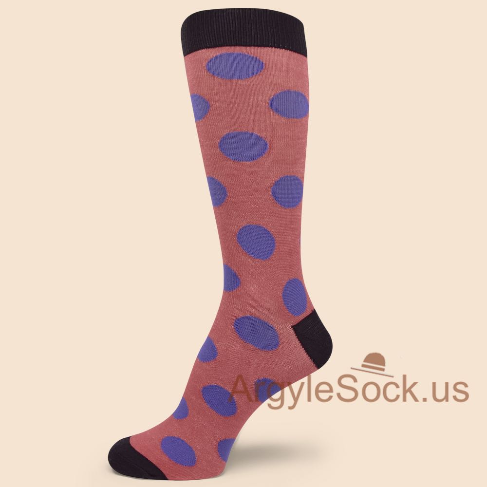 Lavender Large Polka Dots Dark Coral Dress Socks for Men