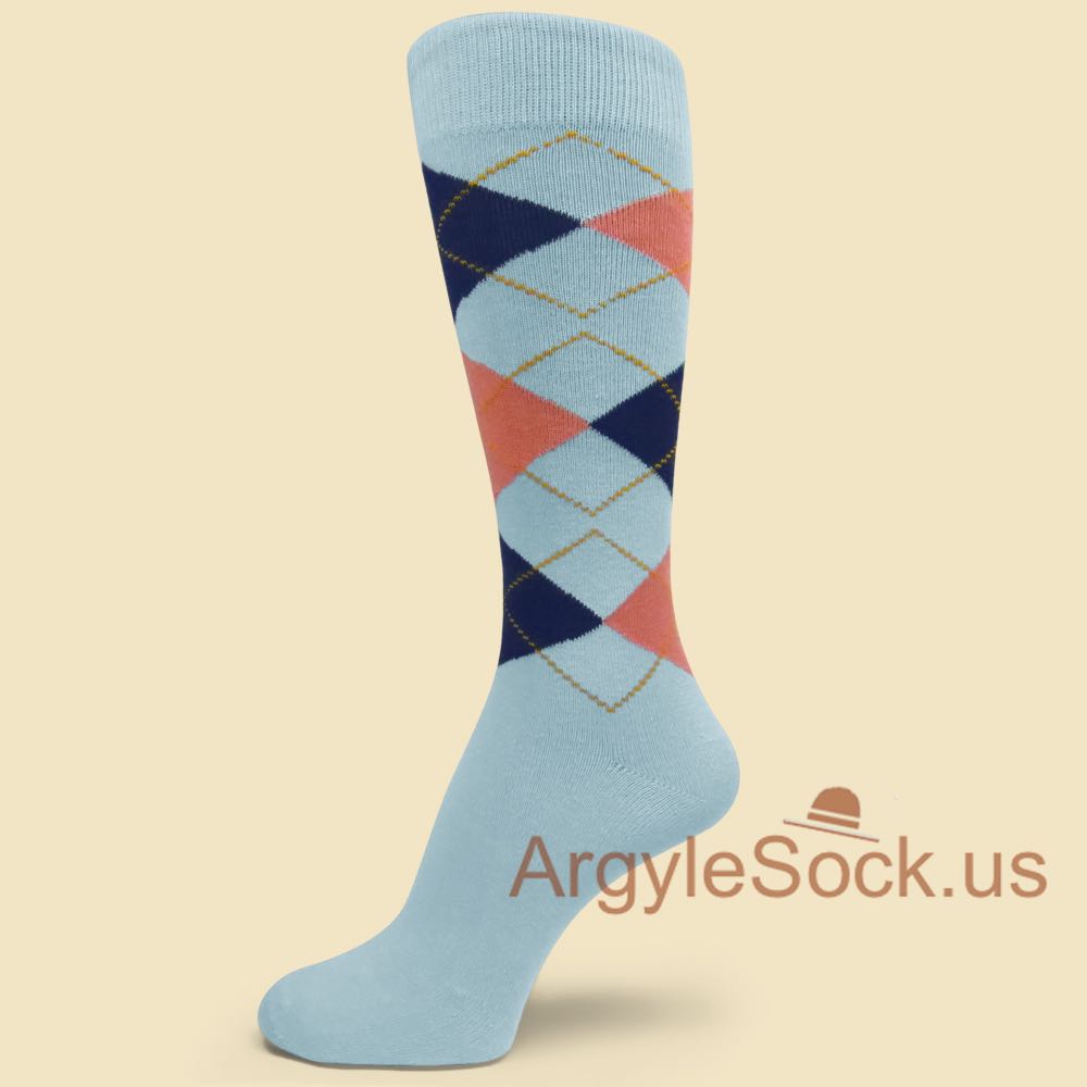 Light Blue Peach Navy Argyle Mens/Groomsmen Socks