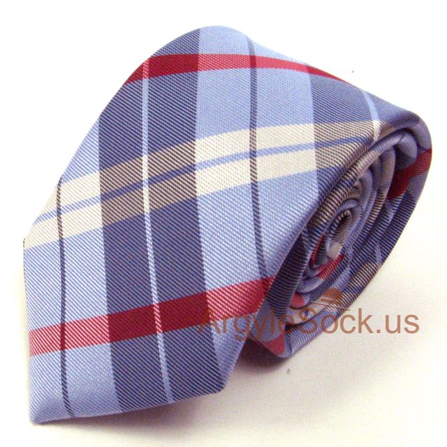 Red Light Blue Plaid/Tartan Check 2.75" SLIM Groomsmen Necktie