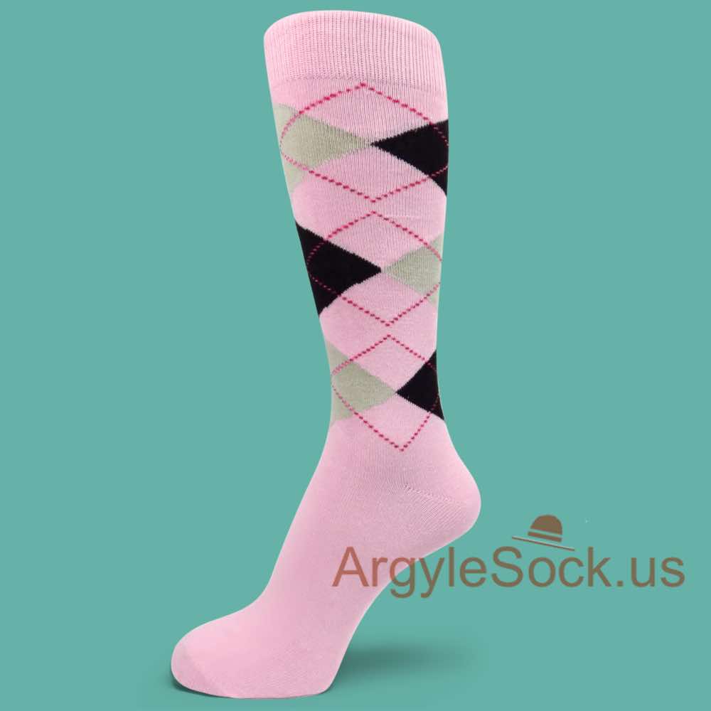 Light Pink Black Light Grey Groomsmen Mens Argyle Socks