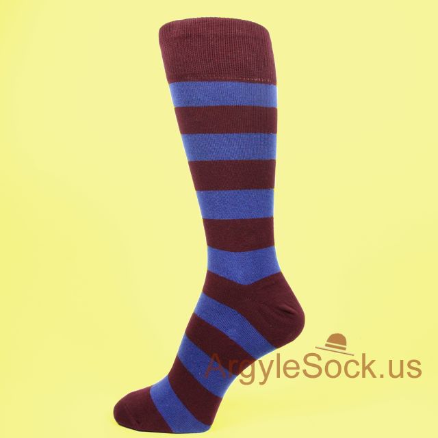 Maroon(Burgundy) x Blue Striped Mens Dress Socks