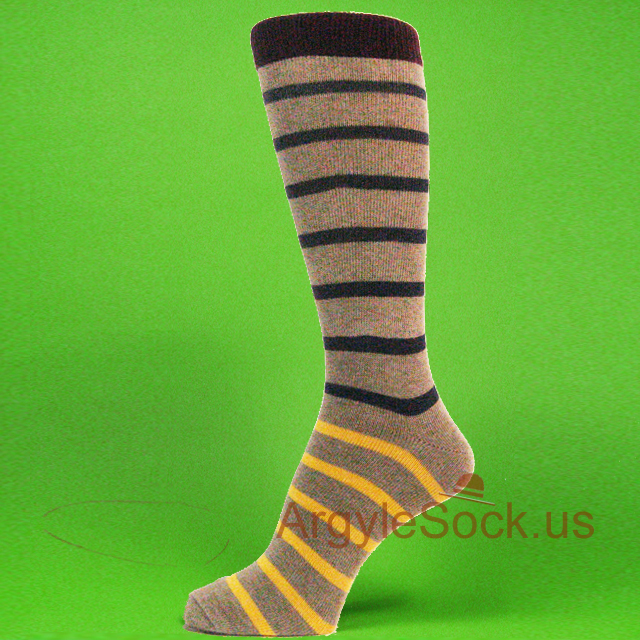 Maroon Khaki Navy Yellow Striped Men's Socks
