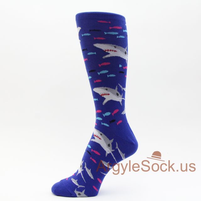 Shark Themed Blue Mans Dress Socks