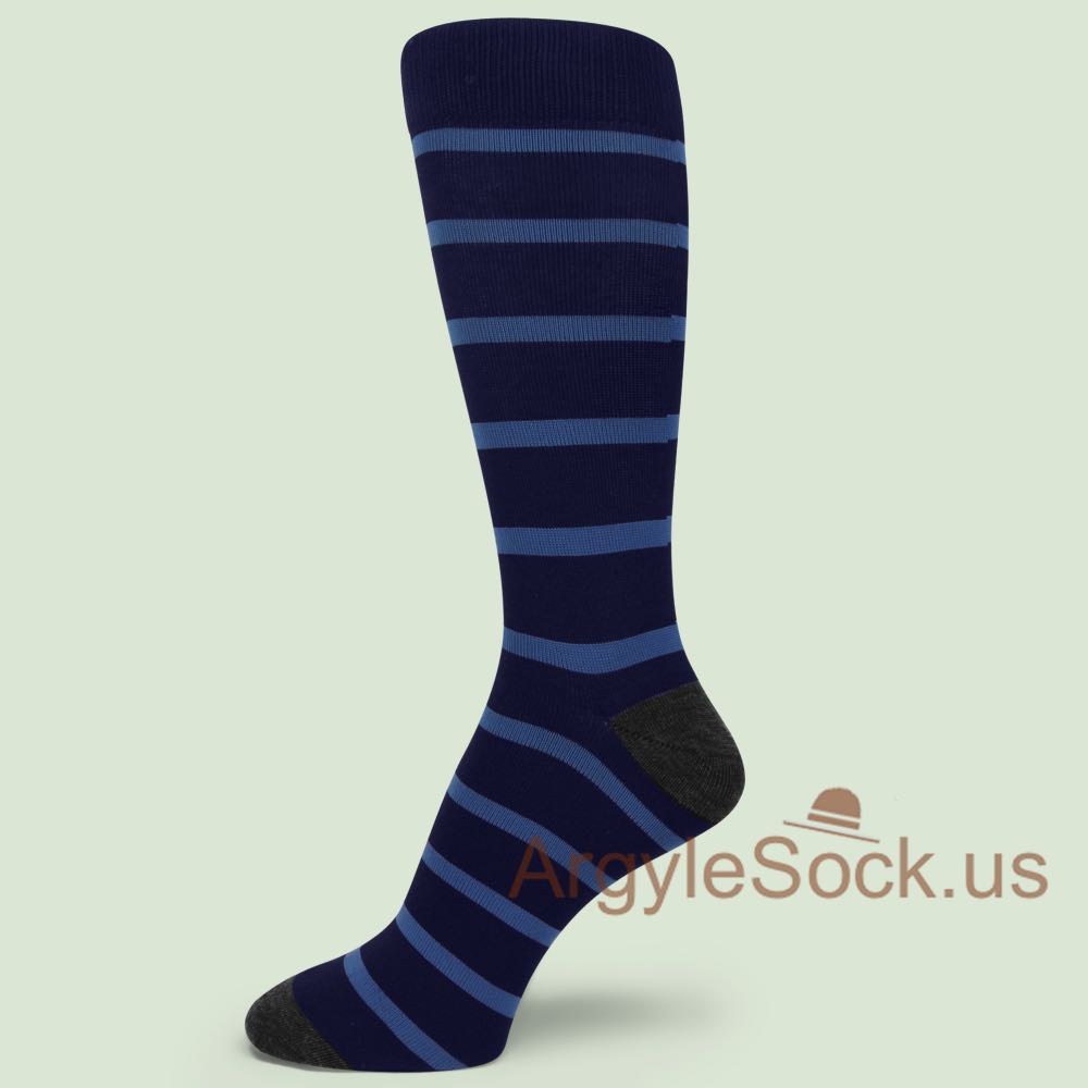 Midnight Blue or Navy Blue with Lighter Blue Stripe Man's Socks