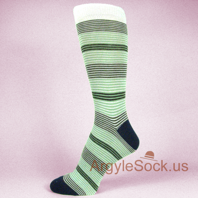 Mint Green (Apple Green) Dark Brown Thin Stripes Mens Socks