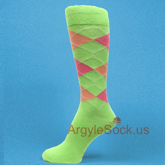 Mint Green w/ Bright Pink Peach Groomsmen Men's Dress Socks
