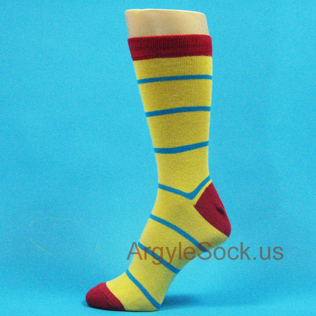 Mustard Yellow Bright (Turquoise)Blue Stripe Socks for Man