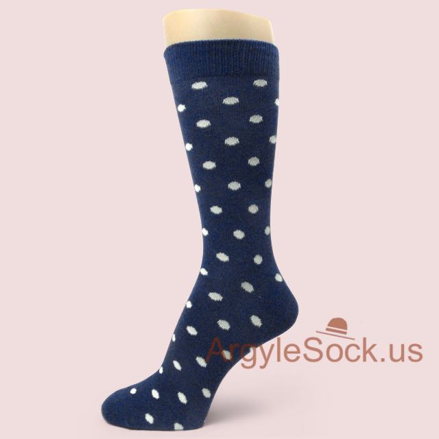Navy Blue (Midnight Blue) with White Polka Dots Socks for Man