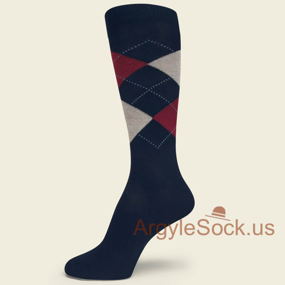 Very Dark Navy Blue with Dark Red and Light Taupe/Beige Socks