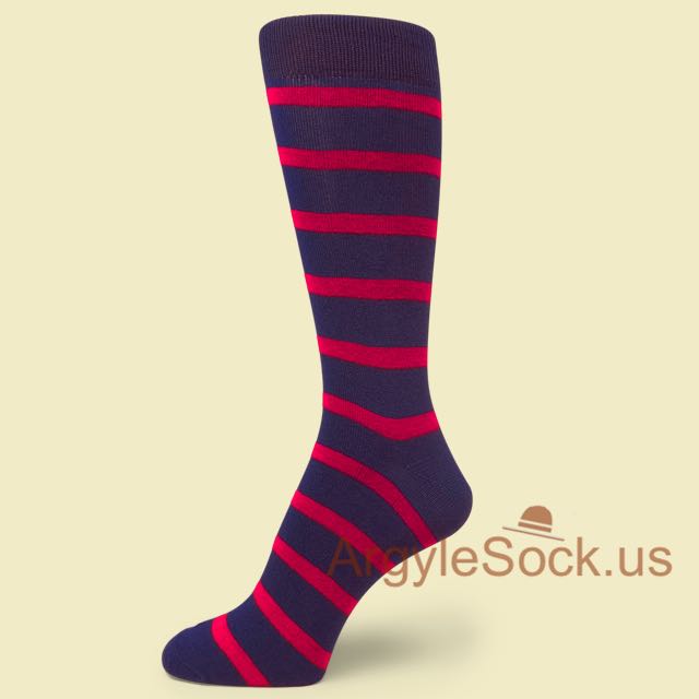Midnight Blue (Navy Blue) Man's Socks with Red Stripes