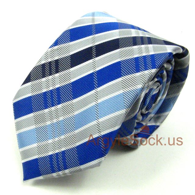 Silver/Light Grey Blue Light Blue Plaid Check SLIM Neck Tie 2.75