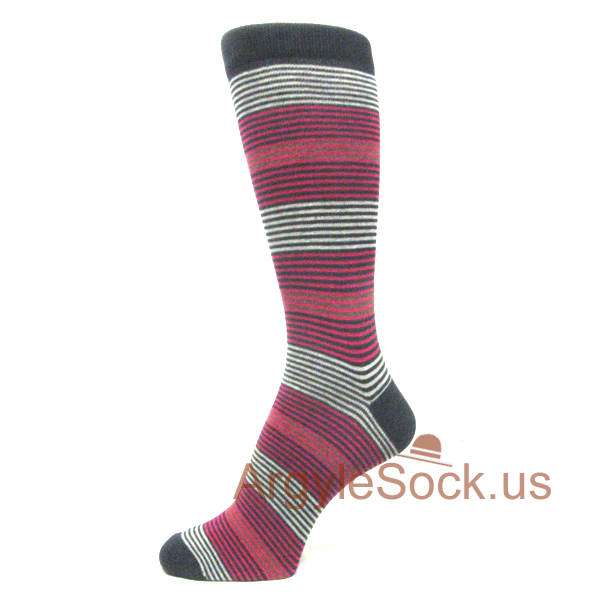 Grayish Navy White Hot Pink Thin Zig Zag Stripe Men's Socks