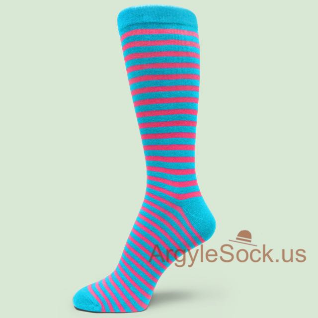 Neon Blue (or Bright Blue) and Hot Pink Striped Socks for Men