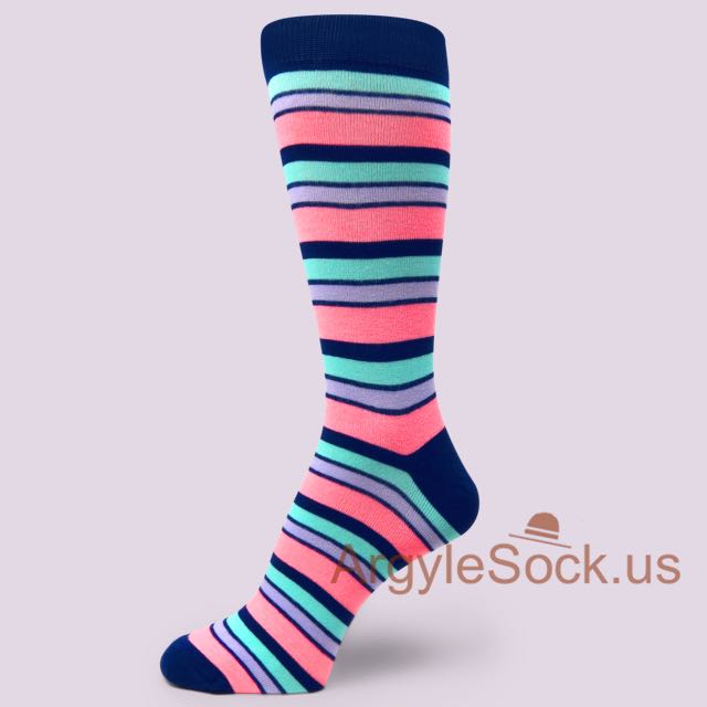 Very Light Pink with Thin Dark Gray Stripe Dress Socks for Men ...