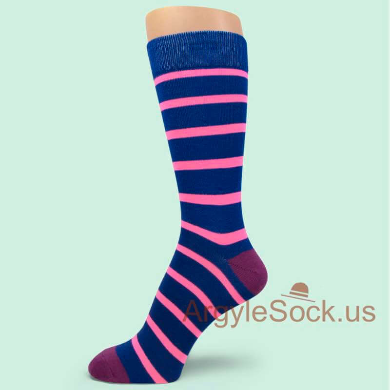 Neon Pink Stripes with Purple Toe & Heel Blue Mens' Socks