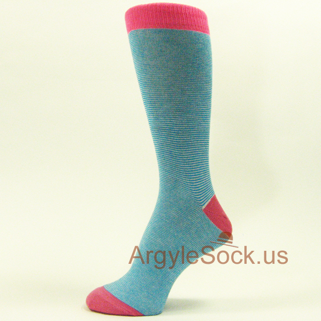 Neon Pink Welt Turquoise & White Thin Zig Zag Stripe Mens Socks