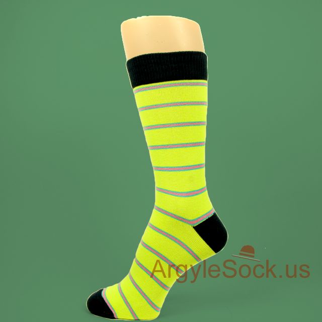 Neon Yellow with Pink Stripes Men's Socks