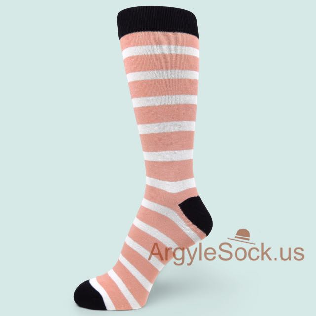 Peach Men's/Groomsmen's Dress Socks with White Stripes