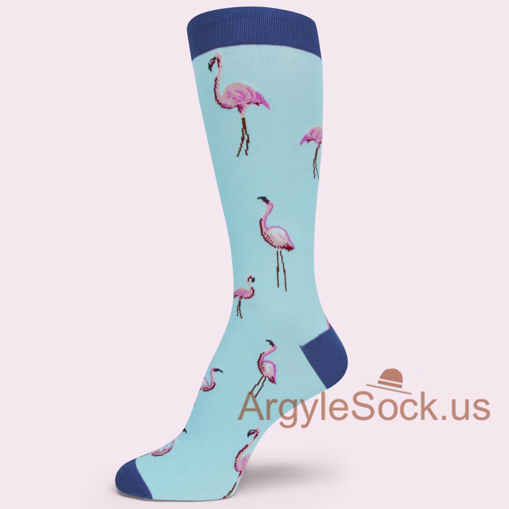 Pink Flamingo Light Blue Men's Dress Socks