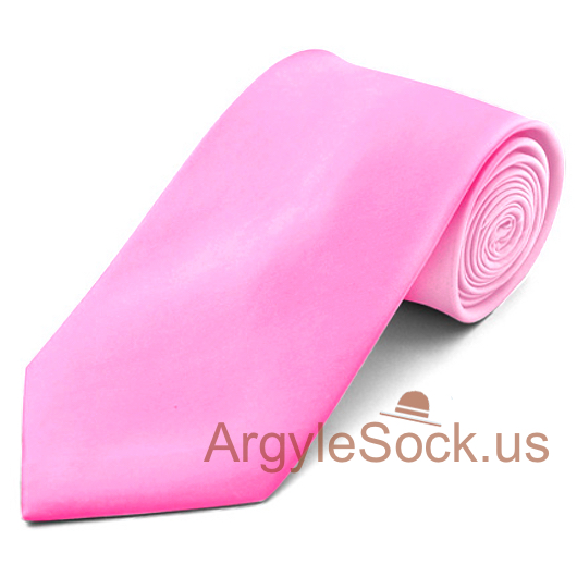 Pink Plain Color 100% Polyester Mens Groomsmen Necktie