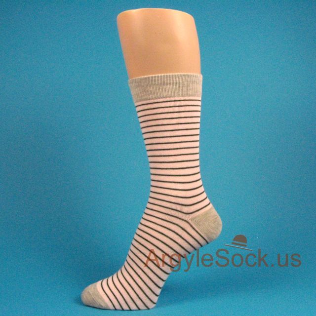 Very Light Pink with Thin Dark Gray Stripe Dress Socks for Men