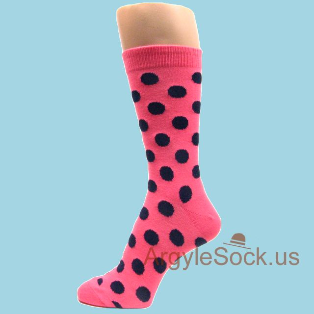 Bright Pink with Navy/Midnight Polka Dots Dress Socks for Men