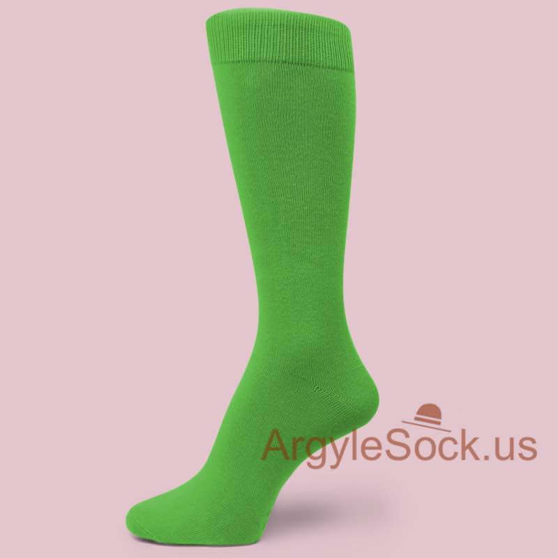 Bright Green Plain Solid Color Men's Socks
