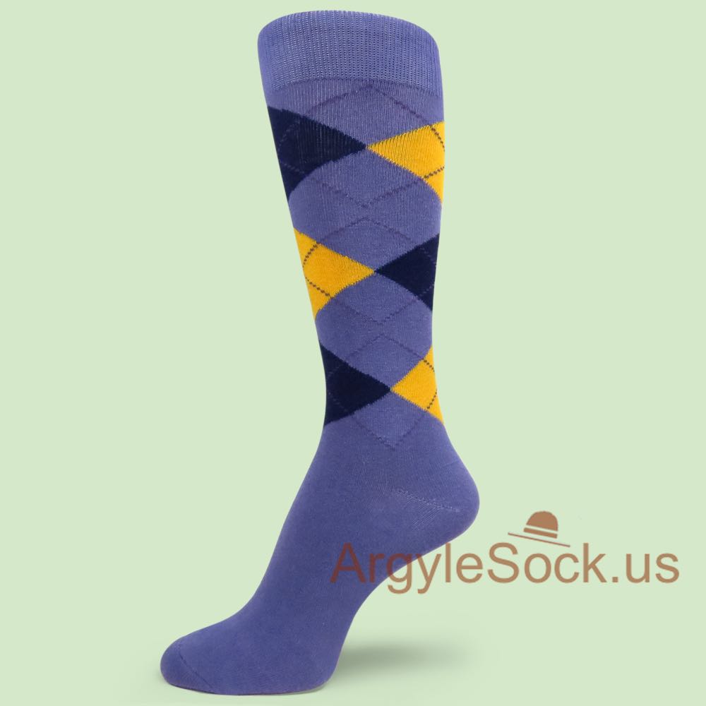 Pompadour Blue w/ Gold Yellow & Navy Blue Argyle Groomsmen Socks