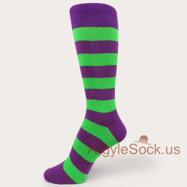 Bright Green Purple Bold Striped Groomsmen Mens Socks