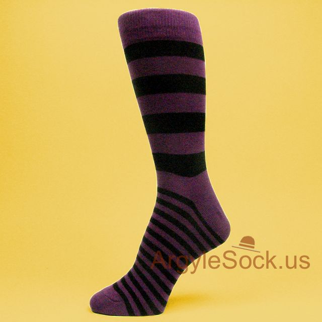 Purple Black Striped Man's Dress Socks